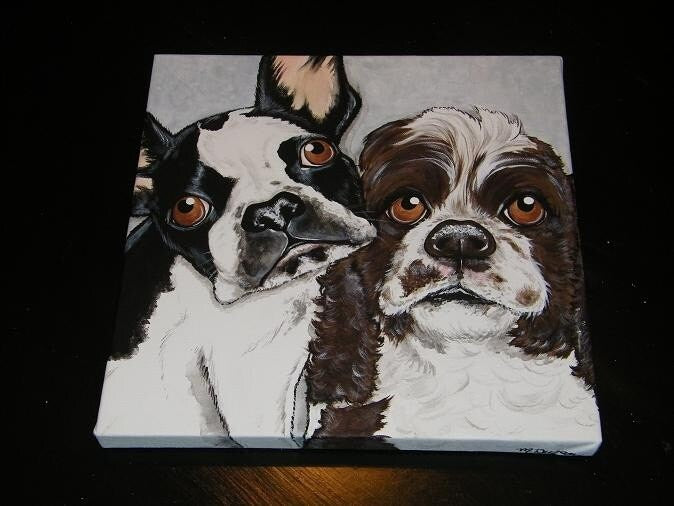 Pet Portrait Painting Custom 12x12 handpainted , pet memorial, pet loss, pet owner gift, multiple pets