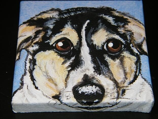 CUSTOM Painted Mini Pet Portrait 3x3 , miniature artwork, pet painting, cat, dog, pet memorial
