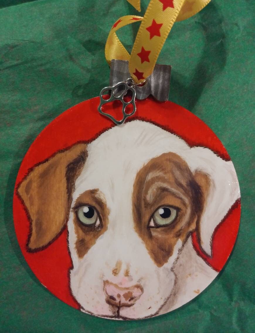 Custom Pet Portrait Christmas Ornament - Hand painted, Pet memorial, personalized, Christmas gift, pet lover