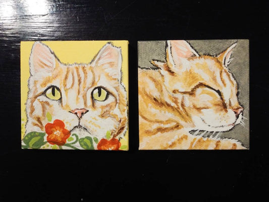 Set of Two Mini 3x3 custom Pet Portrait Paintings, pet memorial, dog, cat, chihuahua, personalized gift, pet owner gift