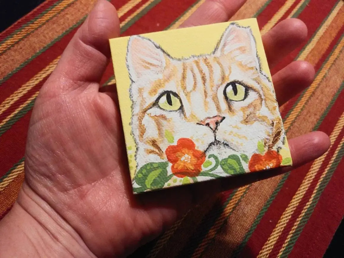 Mini Pet Portrait on Canvas - Custom - 3x3, pet memorial, pet loss, best friend, painted pets