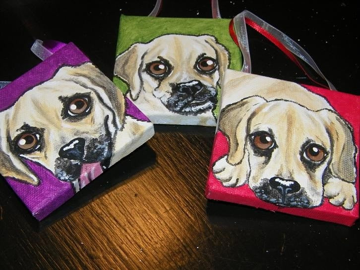 Set of Two Mini 3x3 custom Pet Portrait Paintings, pet memorial, dog, cat, chihuahua, personalized gift, pet owner gift