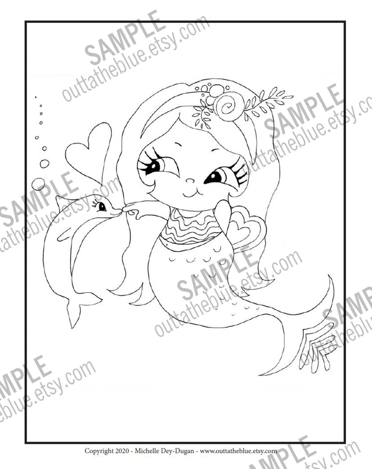 Cute Sea Printable Coloring Pages for kids, digital upload PDF files, children's coloring sheets, mermaid pictures to color, 15 pages
