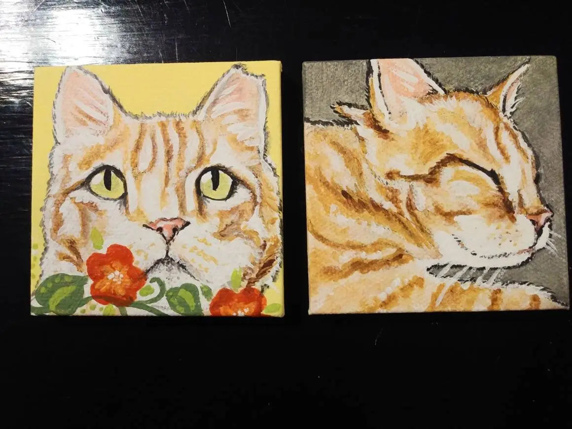 Mini Pet Portrait on Canvas - Custom - 3x3, pet memorial, pet loss, best friend, painted pets