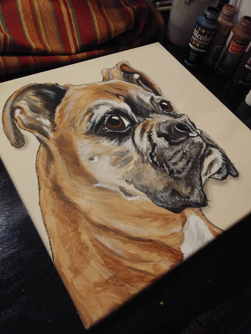 Custom Pet Portrait Painting 12x12 hand painted Pet Memorial dog cat, pet loss, painted pet, art of your pet, personalized gift