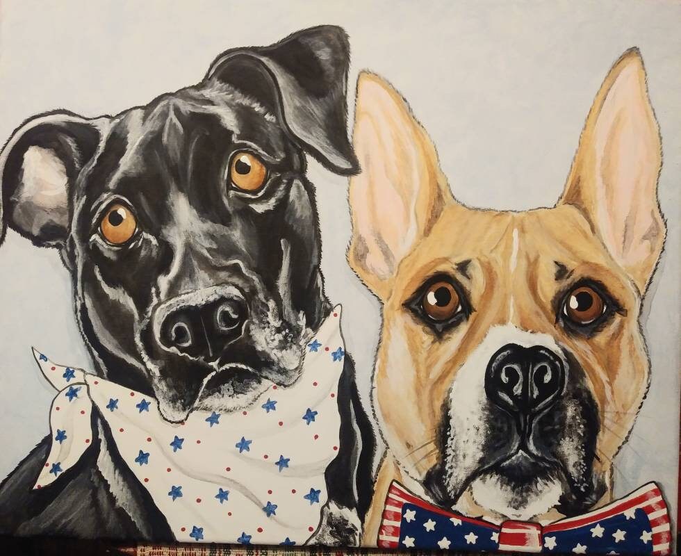 Multiple Pet Portrait Painting 16x20 handpainted, pet memorial, Custom, dog, cat, painted pet, dog owner gift