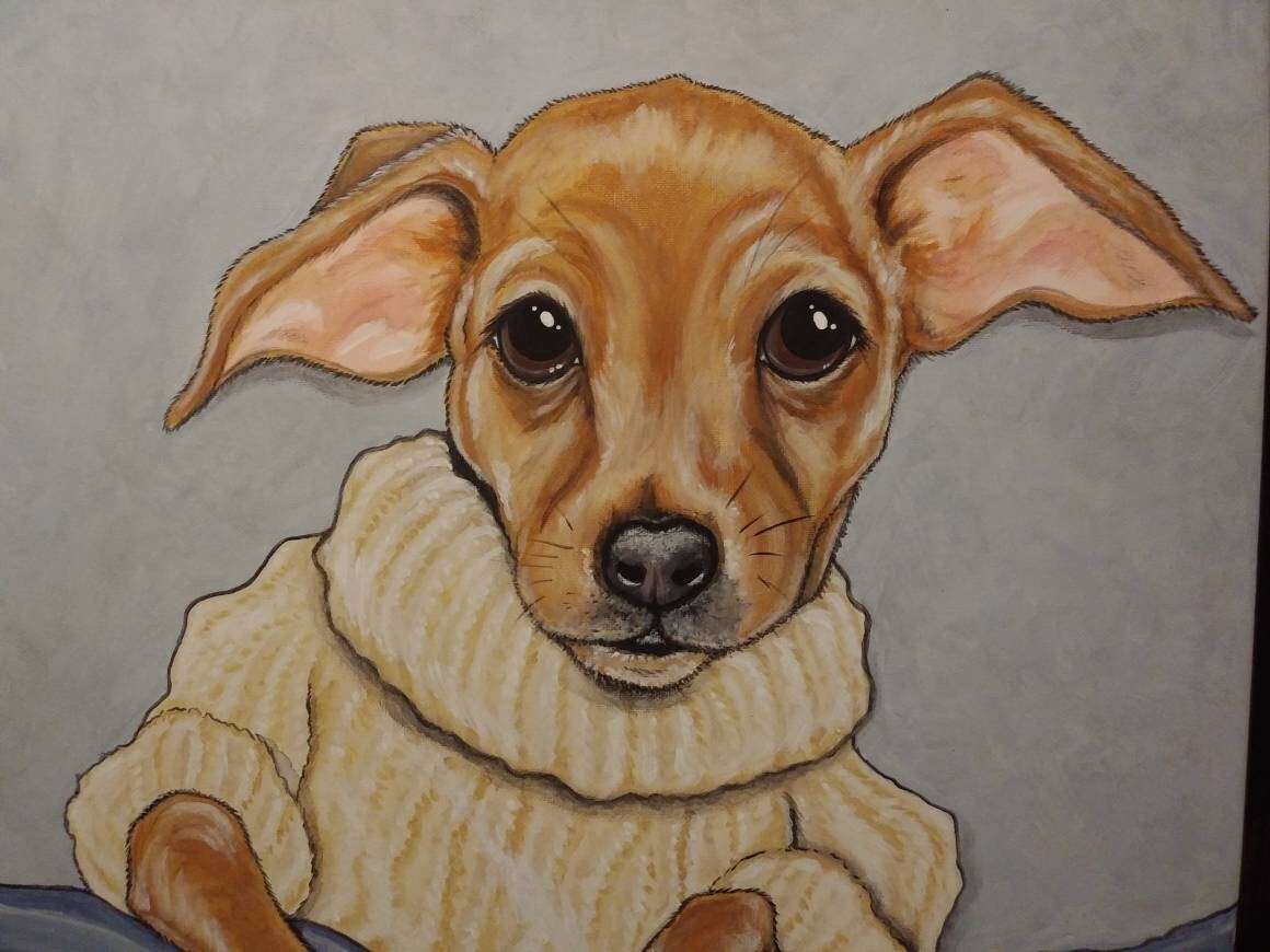Custom Pet Portrait Painting 16x20 handpainted Pet, cute animal Art, painted pet, Chihuahua, personalized gift