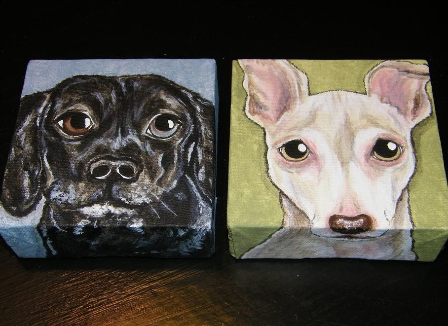 Custom Pet Portrait Painting 4x4, pet memorial, pet loss, painted dog, cat, art