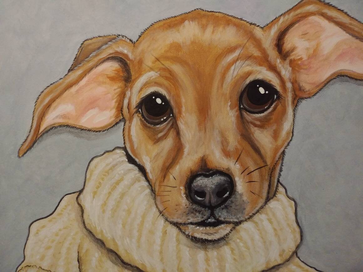 Custom Pet Portrait Painting 16x20 handpainted Pet, cute animal Art, painted pet, Chihuahua, personalized gift