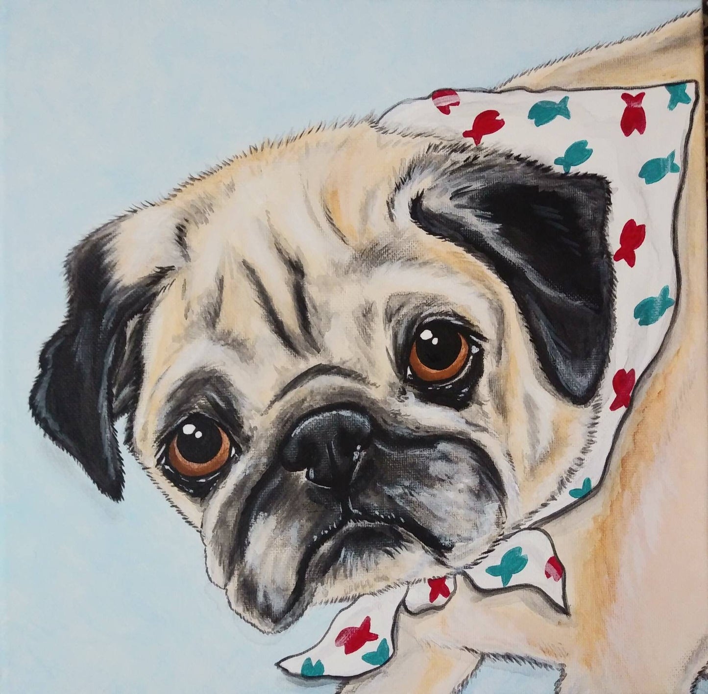 Custom Pet Portrait Painting 12x12 handpainted Pet Memorial, painted dog, pug, dog owner gift, painting of pet