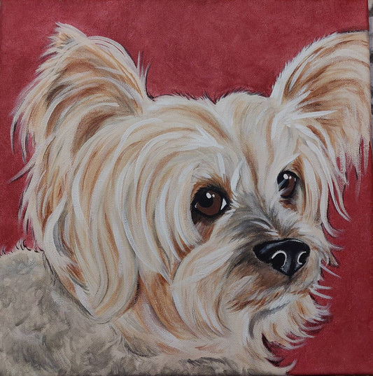 Custom Pet Portrait Painting 12x12 handpainted Pet Memorial, painted dog, yorkie, pug, dog owner gift, painting of pet