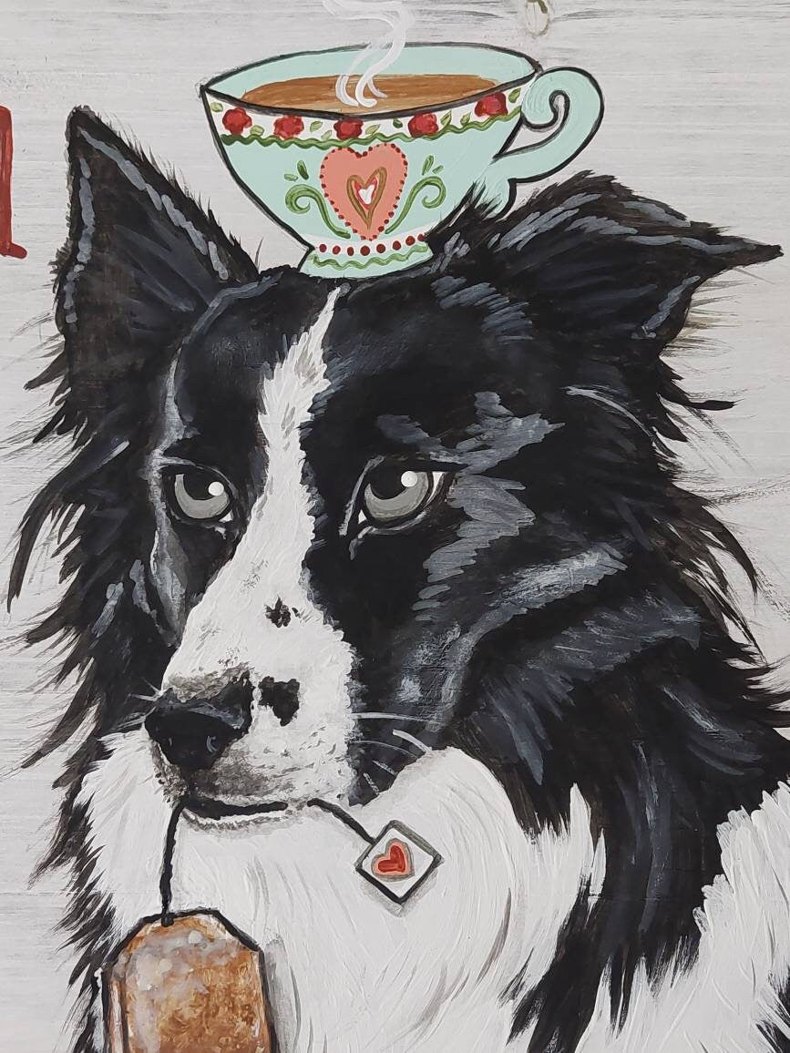 Custom Painted Unique Tea lover Pet Portrait on wood 10"×10", dog painting, pet memorial, pet owner gift, best friend, dog, cat, tea cup