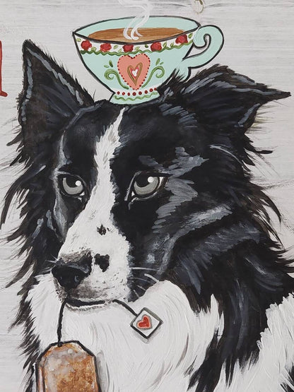 Custom Painted Unique Tea lover Pet Portrait on wood 10"×10", dog painting, pet memorial, pet owner gift, best friend, dog, cat, tea cup