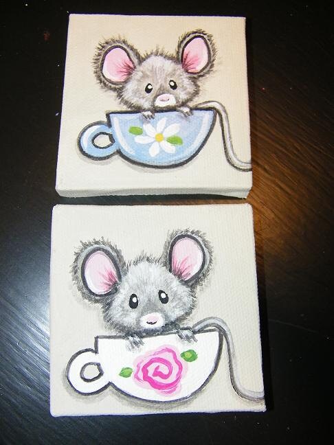Custom Order A Cupful of Cute, Lil Mouse mini artwork 3x3 Original, mouse, mice, teacup