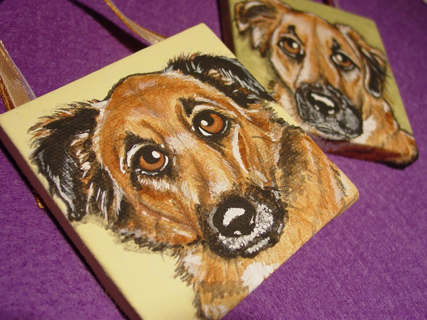 Mini Pet Portrait- Tree Ornament- handpainted, pet memorial, dog painting, gift idea