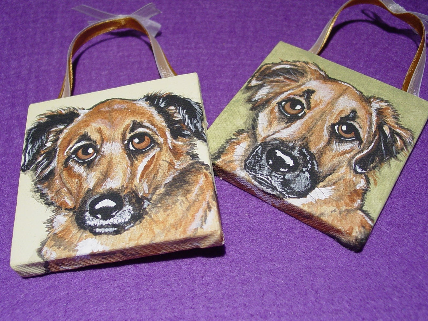 Mini Pet Portrait- Tree Ornament- handpainted, pet memorial, dog painting, gift idea