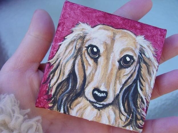Mini Pet Portrait on Canvas - Custom - 3x3, pet memorial, pet loss, best friend, painted pets