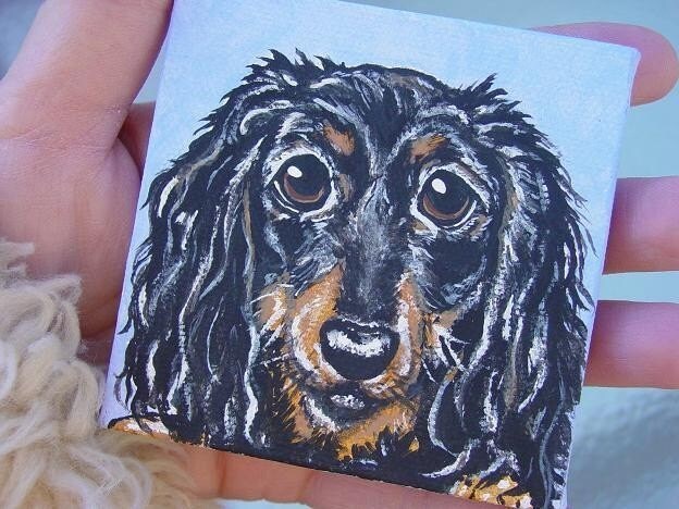 Mini Pet Portrait on Canvas - Custom - 3x3, pet memorial, pet loss, best friend, painted pets