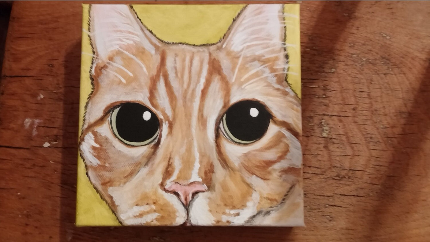 CUSTOM Pet Portrait Painting 6x6, pet memorial, personalized art, pet owner gift, pet loss, dog art, cat