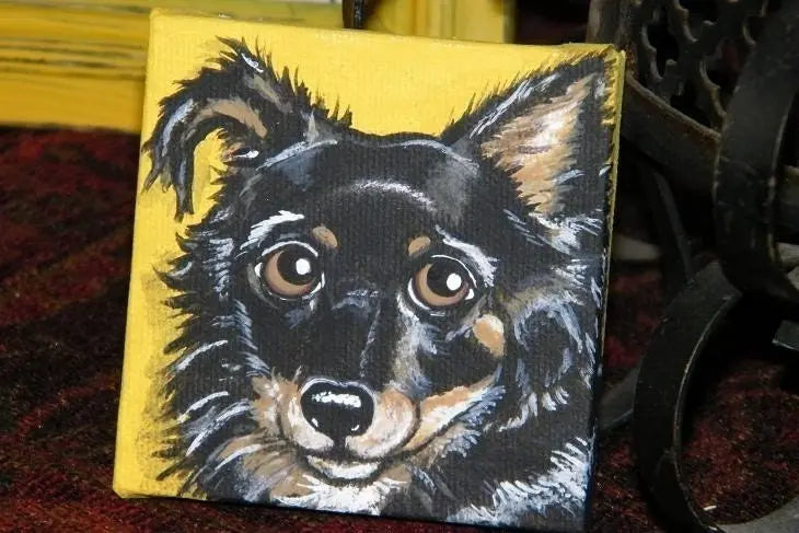 Custom Mini Pet Portrait - handpainted on canvas 3x3 - Doggie Darlings, miniature art, pet memorial