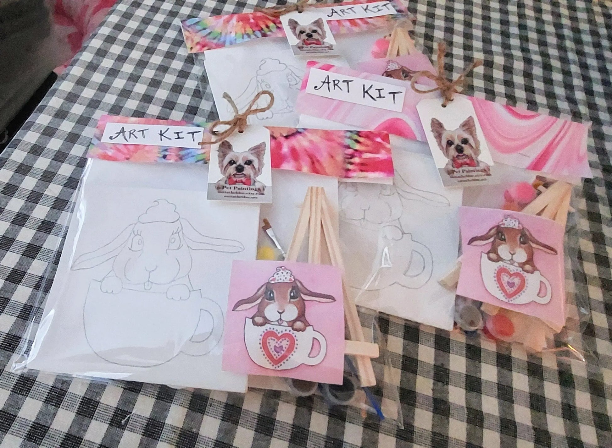 Complete DIY Art Kit Set Bunny in a Teacup Design, pre-sketched, for any Art Gathering Outta the Blue Studio