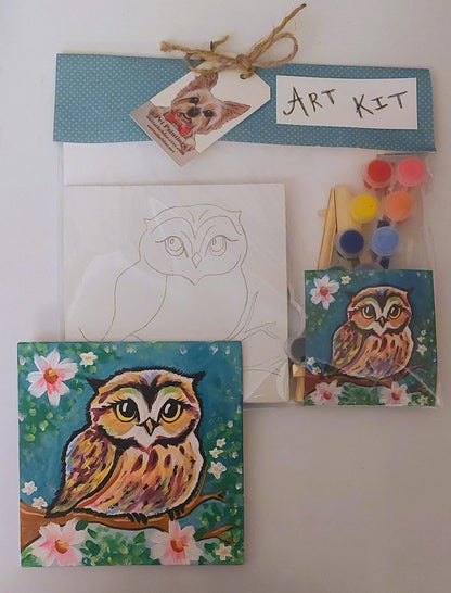 Complete DIY Art Kit Set Pretty Owl Design, pre-sketched, for any Art Gathering Outta the Blue Studio