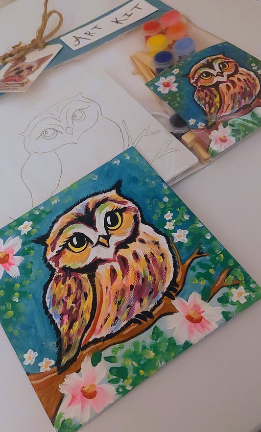 Complete DIY Art Kit Set Pretty Owl Design, pre-sketched, for any Art Gathering