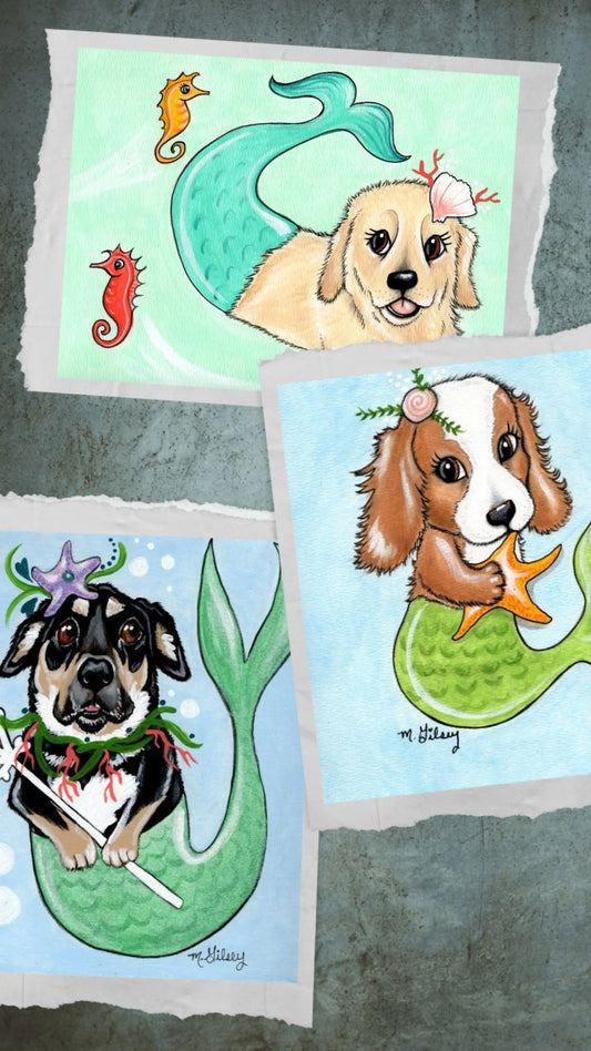 Mermaid Dog or Cat Painting CUSTOM Grrrmaid or Purrmaid 12x12 Wall Art Outta the Blue Studio