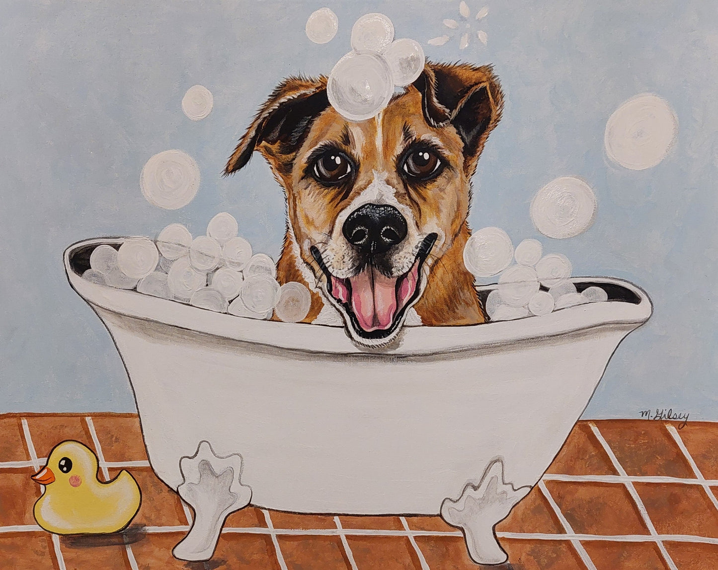 CUSTOM Painting Pet in Bathtub Bathroom Wall Art 16x20 Outta the Blue Studio