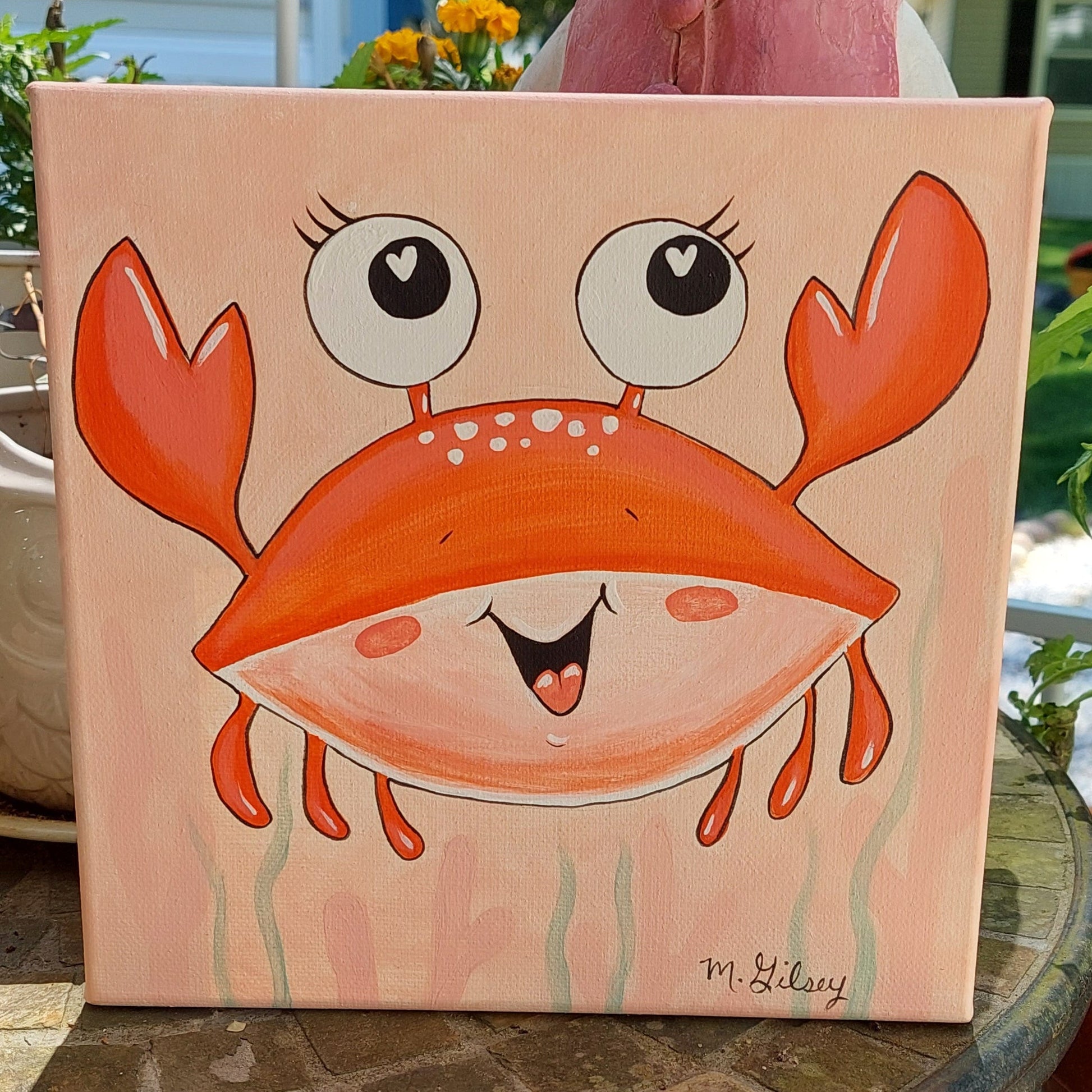 Beachy Original Wall Art Painting "HAPPY CRAB" 8"x8" Acrylic Painting Outta the Blue Studio
