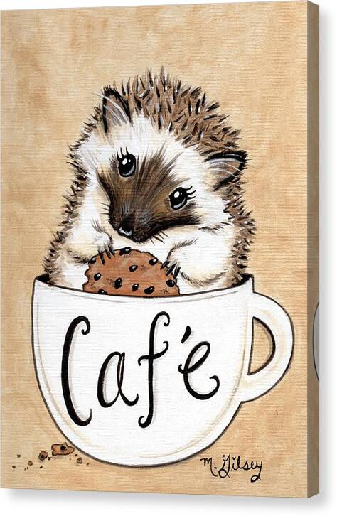 Hedgehog Cafe - Canvas Print, print of artwork, for hedgehog lovers, for coffee lovers, cafe decor, kitchen decor, gift for her