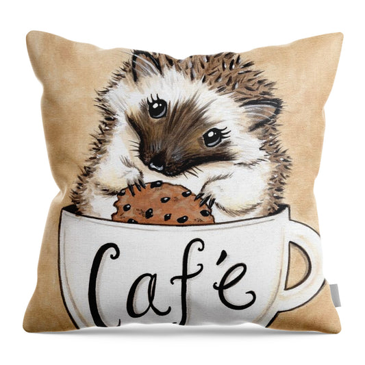 Hedgehog Cafe - Throw Pillow, decorative pillow, for her, cor coffee lovers