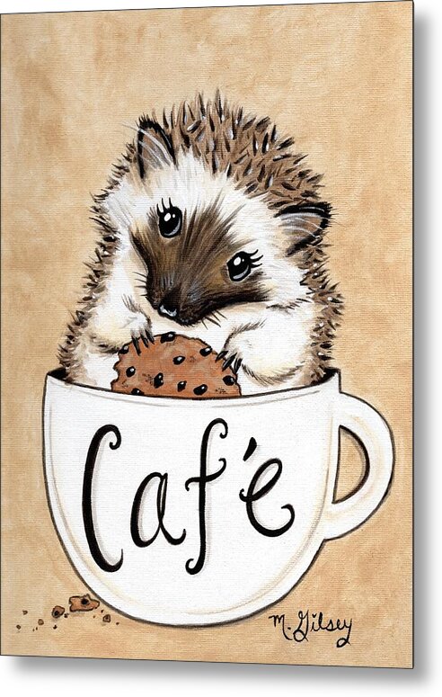 Hedgehog Cafe - Metal Print, coffee lovers, kitchen decor, cafe wall art, gift for her