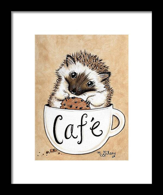 Hedgehog Cafe - Framed Print, for coffee lovers, kitchen decor, cafe wall art, gift for her