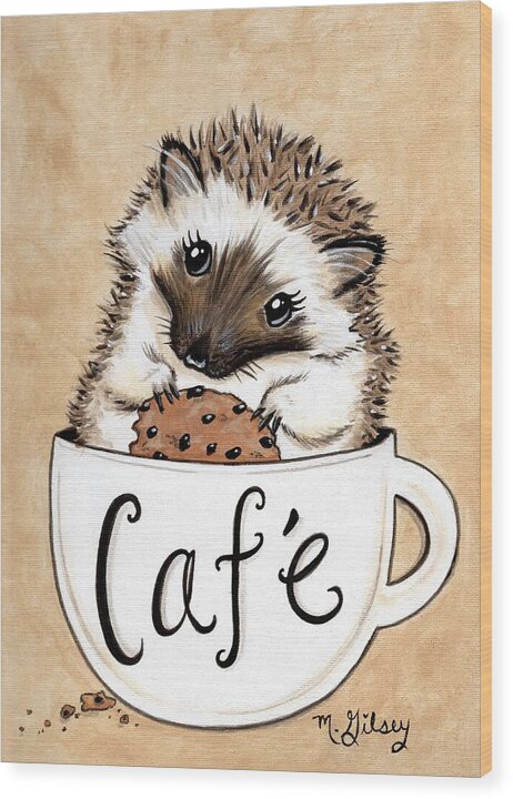 Hedgehog Cafe - Wood Print, coffee lovers, hedgehog collectors, gift for her, kitchen wall art