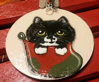 Custom YOUR Cute Pet in Stocking Portrait Christmas Ornament - Hand painted, Pet memorial, personalized, Christmas gift, pet lover