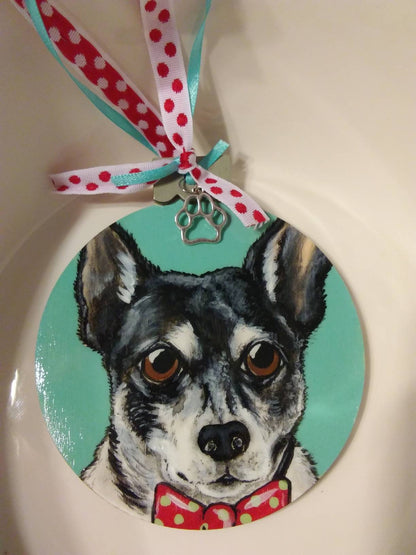 Custom Pet Portrait Christmas Ornament - Hand painted, Pet memorial, personalized, Christmas gift, pet lover, chihuahua, dog, cat