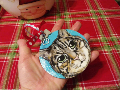 Two Custom Pet Portrait Ornaments - Hand painted wood Christmas tree decor gift idea dog cat animal , pet memorial, pet loss, pet painting