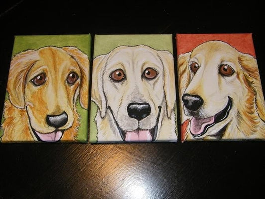 Three Custom Pet Portrait Paintings 5x7