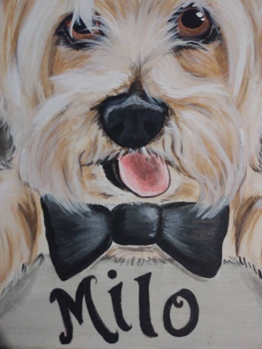 CUSTOM Painted Pet Portrait 11x14, pet memorial, pet owner gift, personalized, dog , cat, bowtie on dog, art of pet