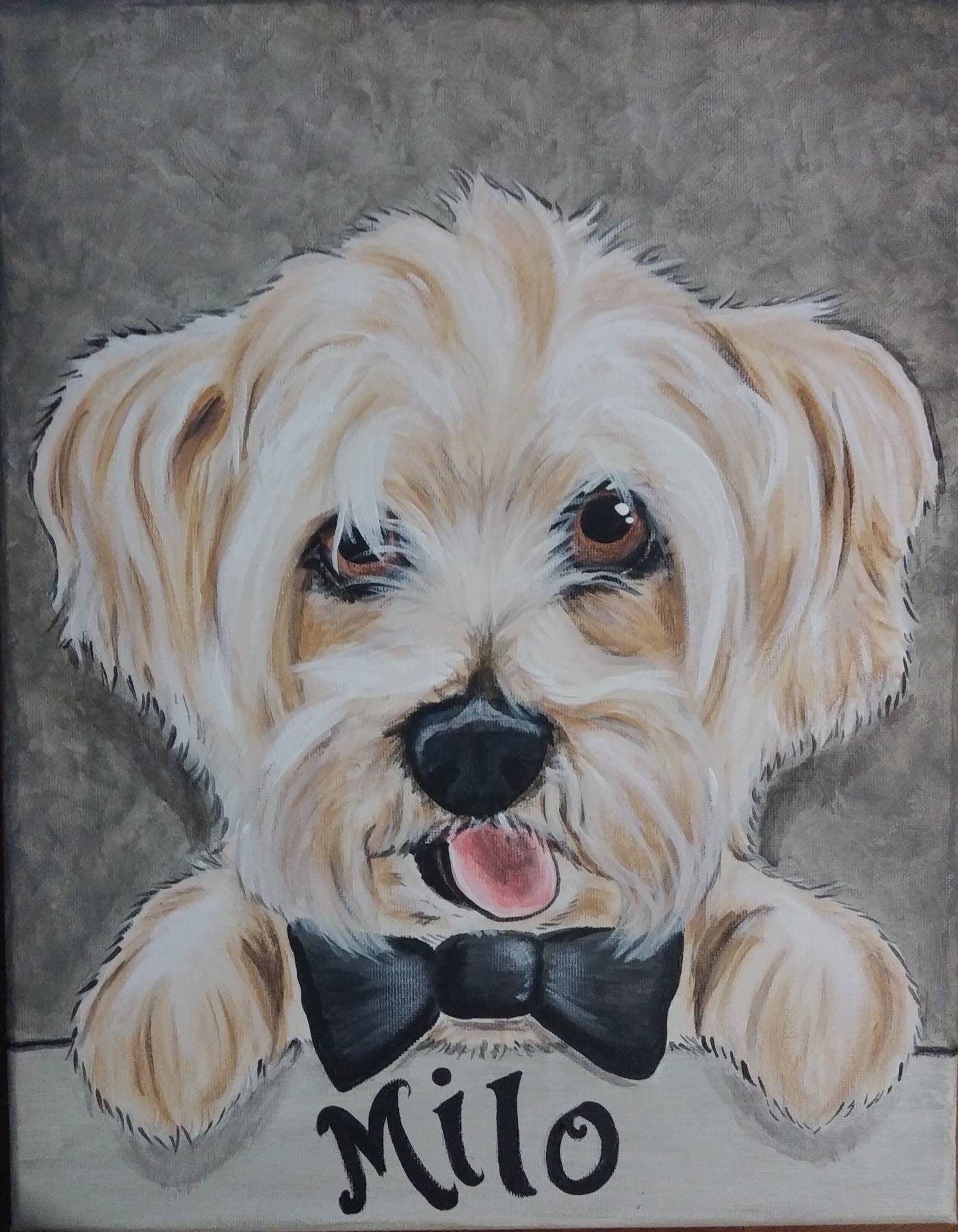 CUSTOM Painted Pet Portrait 11x14, pet memorial, pet owner gift, personalized, dog , cat, bowtie on dog, art of pet