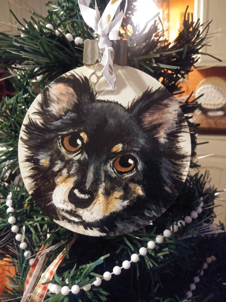 Custom Pet Portrait Christmas Ornament - Hand painted, Pet memorial, personalized, Christmas gift, pet lover, chihuahua