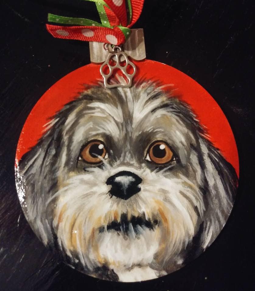 Custom Pet Portrait Christmas Ornament - Hand painted, Pet memorial, personalized, Christmas gift, pet lover