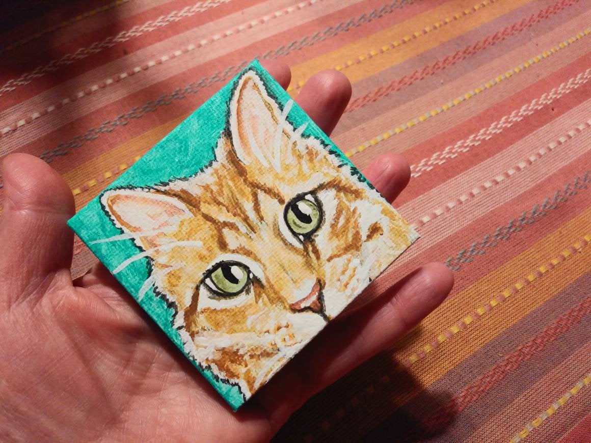 Mini Pet Portrait on Canvas - Custom - 3x3, pet memorial, pet loss, best friend, painted pets