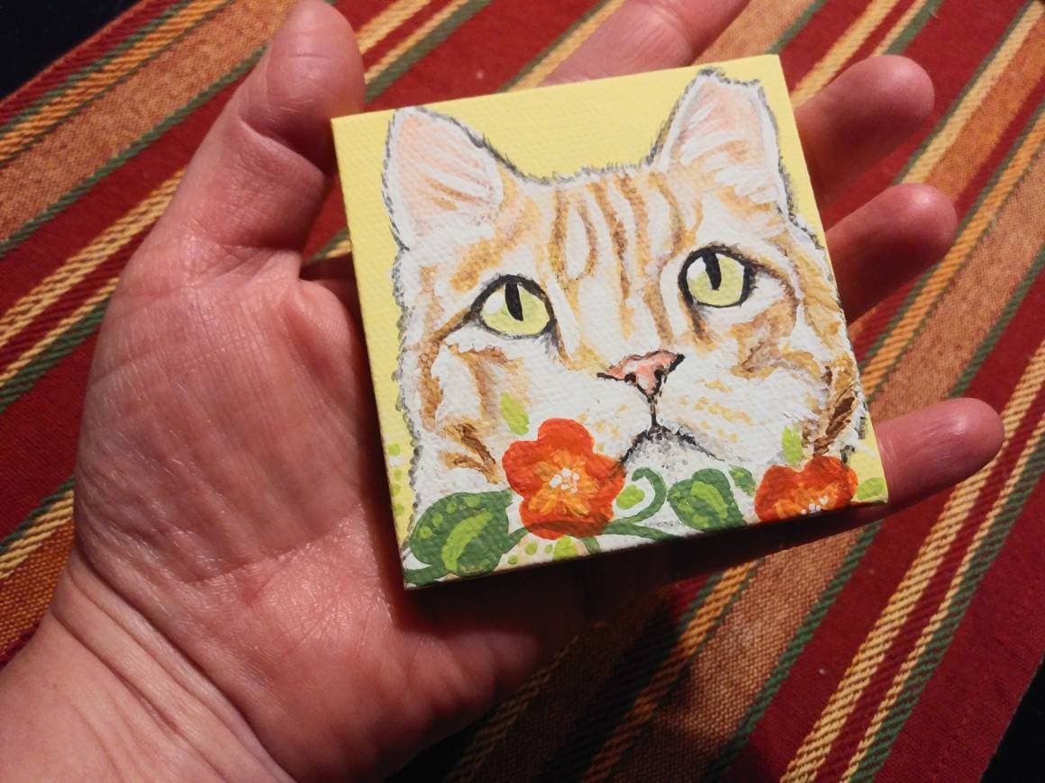 Mini Pet Portrait on Canvas - Custom - 3x3, pet memorial, pet loss, best friend, painted pets