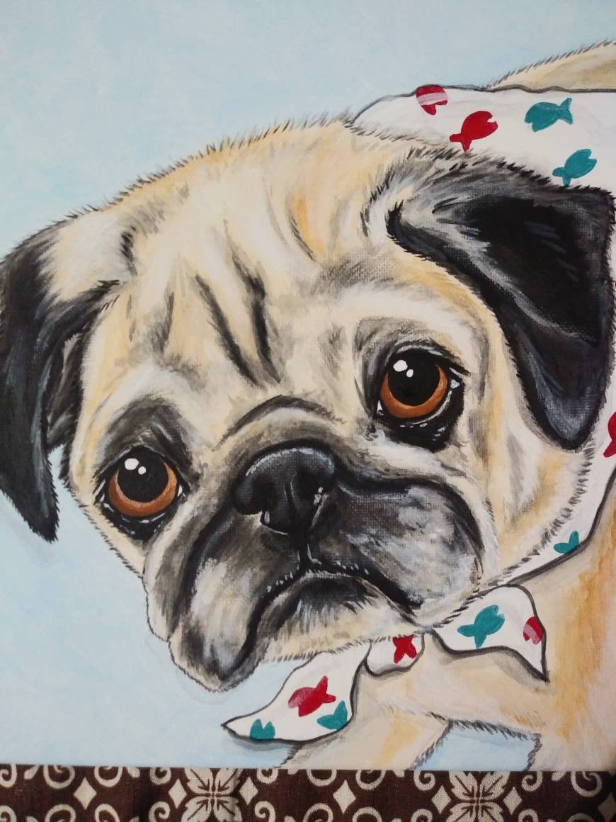 Custom Pet Portrait Painting 12x12 handpainted Pet Memorial, painted dog, yorkie, pug, dog owner gift, painting of pet