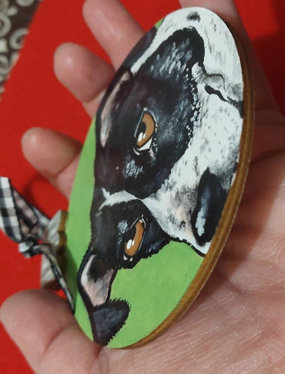 Two Custom Pet Portrait Ornaments - Hand painted wood Christmas tree decor gift idea dog cat animal , pet memorial, pet loss, pet painting