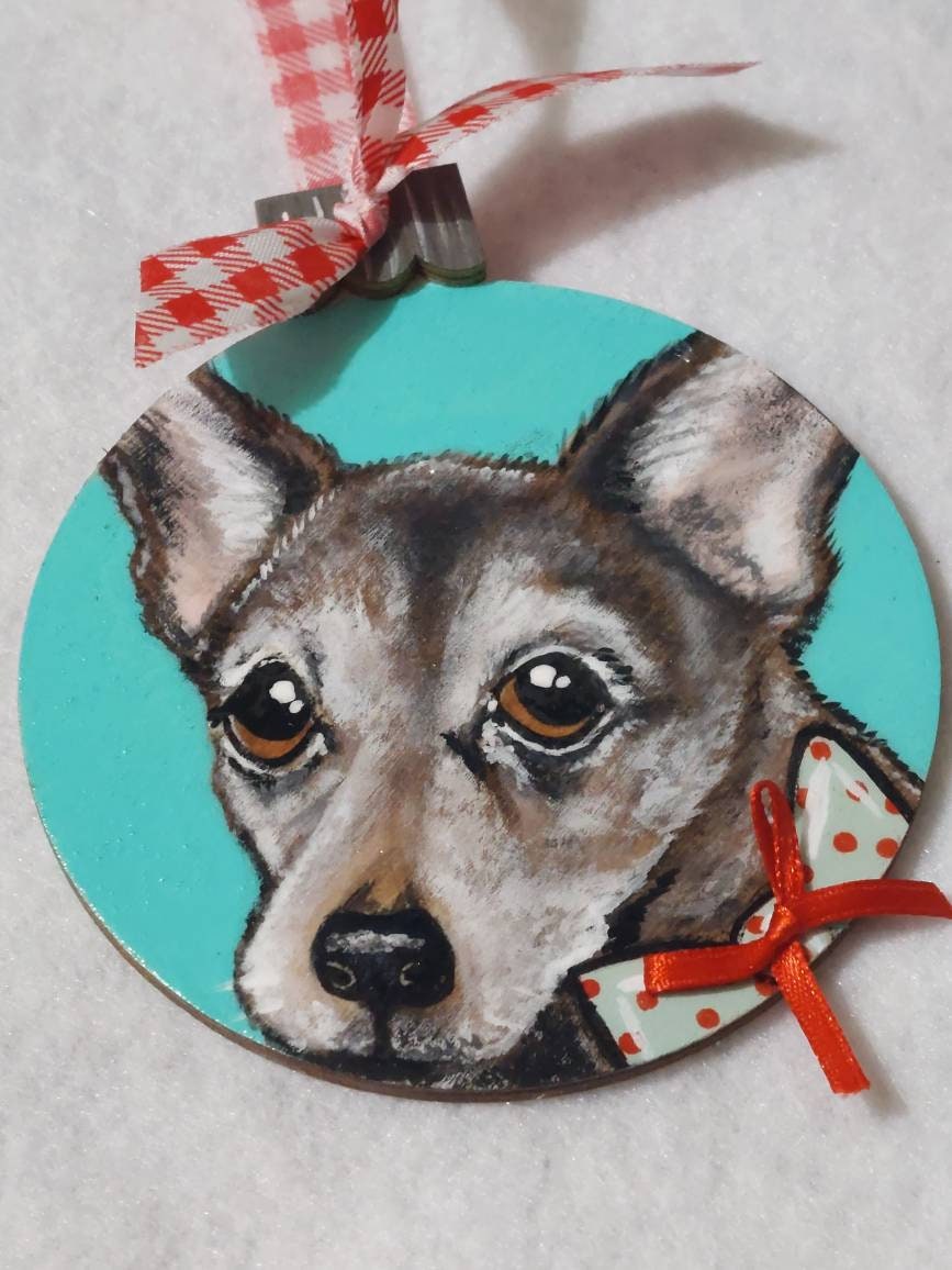 Custom Pet Portrait Christmas Ornament - Hand painted, Pet memorial, personalized, Christmas gift, pet lover, chihuahua, dog, cat