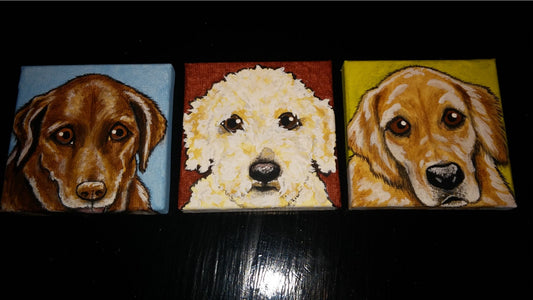 Set of Three Custom Pet Portrait Paintings size 4x4