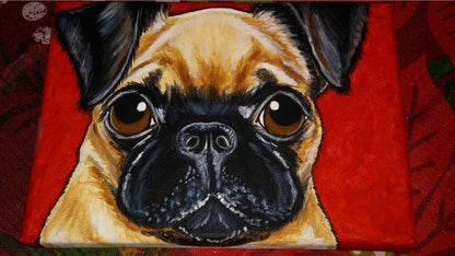 Custom Pet Painting Portrait 5x7, pet memorial, pet owner gift, pug, dog art